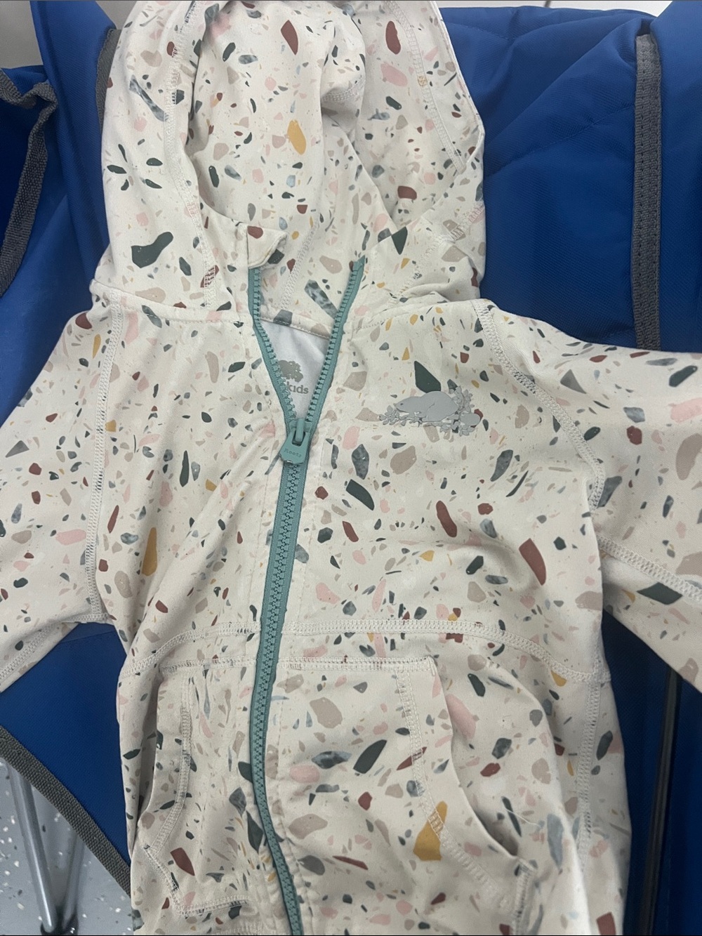 Roots Kids Cream Terrazzo Hooded Jacket with Teal Zip